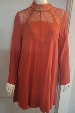 Vestido Love Shift Mujer Talla S Manga Larga Boho Encaje Forrado Color Óxido Nuevo Con Etiquetas
