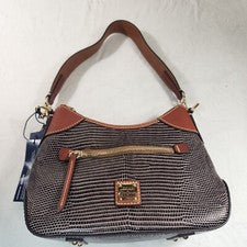 Bolso de Hombro Hobo Pequeño Dooney & Bourke Para Mujer Gris Lagarto Repujado Bronceado Nuevo con Etiquetas