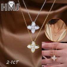 Four-Leaf Moissanite Pendant Necklaces Flower Chain S925 Silver Wedding Necklace