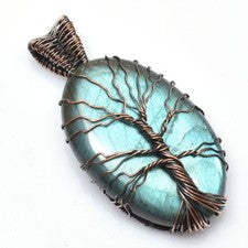 Hermosa Labradorita Piedra Preciosa Alambre de Cobre Árbol de la Vida Colgante Joyería CCP 095