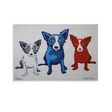 Póster de decoración del hogar arte en lienzo Blue Dog George Rodriguez