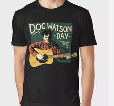 Camiseta Retro Doc Watson Día Eddy Merle Baladas De Deep Gap Mecedora Roja