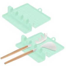 Paquete de 2 reposa utensilios de cocina múltiples de silicona, resistentes al calor [verde]
