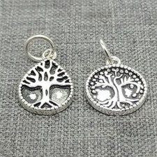2 gotas circulares de plata de ley árbol de la vida para collar de pulsera