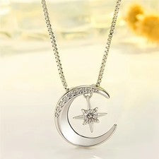 Collar Colgante Estrella Luna Cristal Plata Esterlina 925 Mujer Niña Joyería Regalo