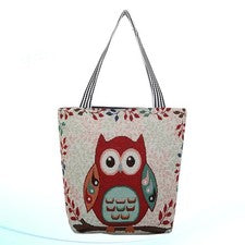 Bolso de hombro de gran capacidad para mujer Bolsos de mano bordados de búho Bolso de mano de lona