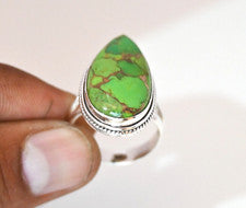 ANILLO HECHO A MANO CON PIEDRAS PRECIOSAS TURQUESA VERDE NATURAL ANILLO DE PLATA DE LEY 925 TODAS LAS TALLAS