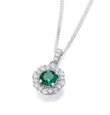 Collar colgante de plata de ley 925 simulada esmeralda y circonita cúbica 16 18 20"