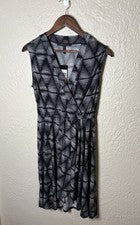 Vestido asimétrico BCBGMaxazria imitación envoltura Carmelle para mujer S negro geométrico NUEVO