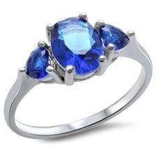 Anillo de plata de ley .925 ovalado y en forma de corazón de zafiro azul