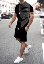 Hombre Manga Corta Anónimo Estampado Negro Gráfico Camiseta Pantalones Corto SET