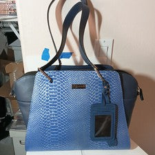SBERNAL Mujer Negro y Azul Cuero Repujado Alta Moda Monedero