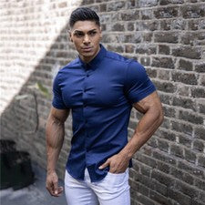 Camisa Elegante De Manga Corta Para Hombres Moda Botones Verano Negocios Informal