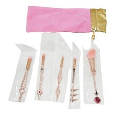 Lote de 6 piezas - Pinceles de belleza de maquillaje estilo anime + bolsa - Color oro rosa rosa