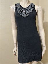 Mujer Negro Rayón Informal Verano Elastizado Ajustado Volantes Mini Talla S Vestido Túnica