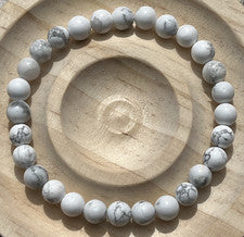 Pulsera Howlith blanca pulsera elástica brazalete 6 mm piedra preciosa cristal piedra curativa