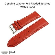 Correa de reloj de cuero genuino color rojo de 12 mm a 30 mm cosida roja y blanca