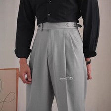 Pantalones de vestir rectos estilo italiano para hombre pantalones cintura alta formal fiesta informal
