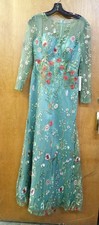 Vestido bordado floral E7259 TS Couture para mujer superpuesto de malla verde NUEVO - pequeño