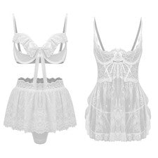 Mujer Minifaldas Floral Encaje Ropa de Noche Micro Vestido Ropa Interior Ajustada Teddy