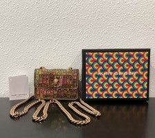 Bandolera Kurt Geiger MICRO TINY 4.25" x 3" x 1" Tela Dorada Cristales Iridiscentes