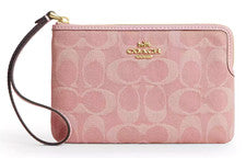 🩷Muñequera Coach Corner Zip - CDF27 Rosa Claro Firma Denim y Cuero - Nueva con Etiquetas