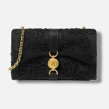 Mini Bandolera Versace Para Mujer Negra La Medusa Kleio Bordada Cadena Satinada