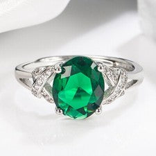 Anillo ajustable de piedra verde cristal plata de ley 925 para mujeres niñas joyas Reino Unido