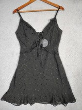 Vestido Storia para mujer mediano negro ojales bordado correa de espagueti preppy nuevo con etiquetas