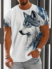 Camiseta para hombre estampada en 3D con patrón de lobo - verano al aire libre informal manga corta