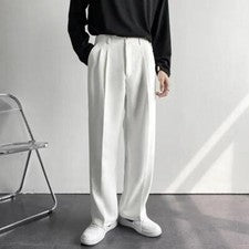 Primavera Otoño Estilo Coreano Para Hombre Pierna Recta Traje Pantalones Suelto Informal Blanco