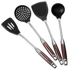 304 Silikon Spatel Schöpfkelle Set mit Holzgriff für Pfannen