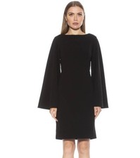 Vestido para mujer Alexia Admor Bahari negro manga campana hasta la rodilla forrado mediano nuevo con etiquetas