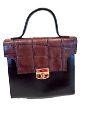 Gianni Valenti Vintage Cuero Bolso de Mano Cartera Negro y Marrón Mujer’s Bolso Pequeño NUEVO