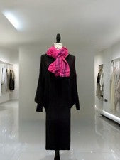 Vestido Suéter Para Mujer Negro Acanalado Tejido Manga Larga Cuello Redondo Talla Grande S