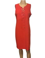 Vestido para mujer Sandra Darren rojo/albaricoque sin mangas pulóver talla 10 NUEVO