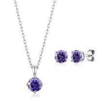 Conjunto de collar y pendientes de plata esterlina con piedra de nacimiento de febrero (amatista) creado con