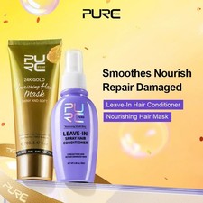 Juego de mascarilla capilar y acondicionador sin enjuague PURC 24K dorado tratamiento de queratina