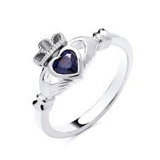 Anillo Claddagh Celta Irlandés Tanzanita Simulada Plata de Ley 925 Talla K a S