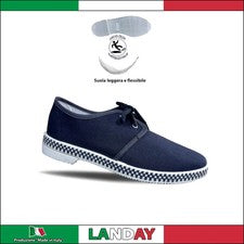 Scarpe Uomo Canapone Tela Landay 51 Blu Stringata 100% Made in Italy
