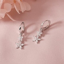 Hängecreolen Sterling Silber 925 mit Blumen Anhänger Zirkonia Damen Ohrringe