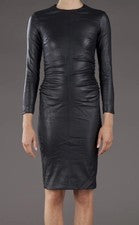 Vestido de cuero negro para mujer de piel de cordero genuina noche cóctel vestido para dama