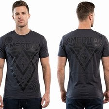 Camiseta AMERICAN FIGHTER Gris Carbón Oscuro Negra ALASKA Atlética Gráfica Nueva con Etiquetas