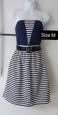 Mujer Moda Verano Corsé Vestido Hasta la Rodilla Azul Marino Rayas Talla M Nuevo