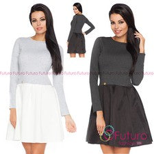 Vestido de skater de fiesta para mujer con cremallera de manga larga cuello redondo tallas 8 - 12 FA449