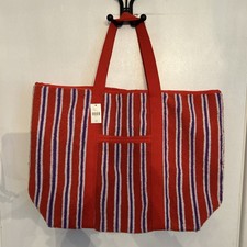 Bolso de Verano Anthropologie Terry a Rayas Nuevo con Etiquetas Playa Gimnasio Bolso de Fin de Semana Rojo Rojo Rojo