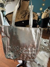Bolso de mano grande plateado con estrás para mujer nuevo sin etiquetas