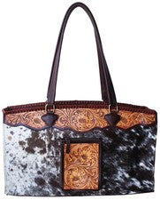 Bolso de hombro de cuero de vaca occidental floral para mujer 18RAH23
