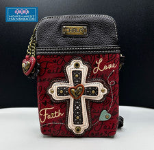 BOLSO BANDOLERA BOLSO CRUZADO FE AMOR CORAZÓN TELÉFONO CELULAR GRANATE CHALA