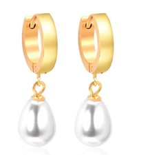 Pendientes criollos plegables de acero inoxidable chapados en oro para mujer con cuentas reales